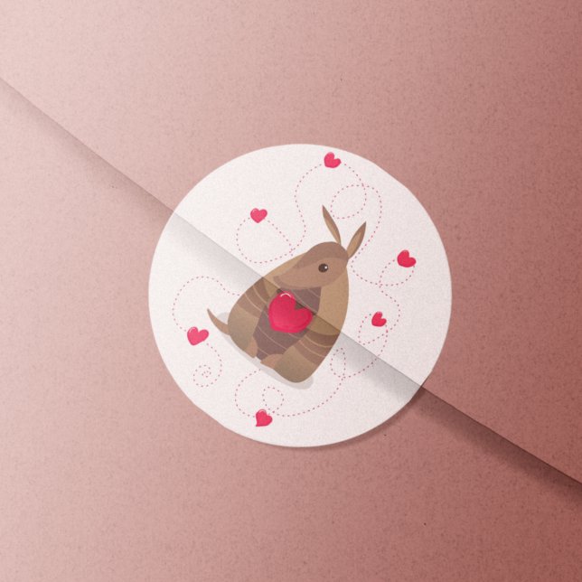 Pegatina Redonda El día de San Valentín Heart Texas Armadillo (Subido por el creador)