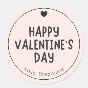 Pegatina Redonda El día de San Valentín Minimalista de la tipografí