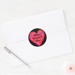 Pegatina Redonda El día de San Valentín ondulado Corazón y Círculos