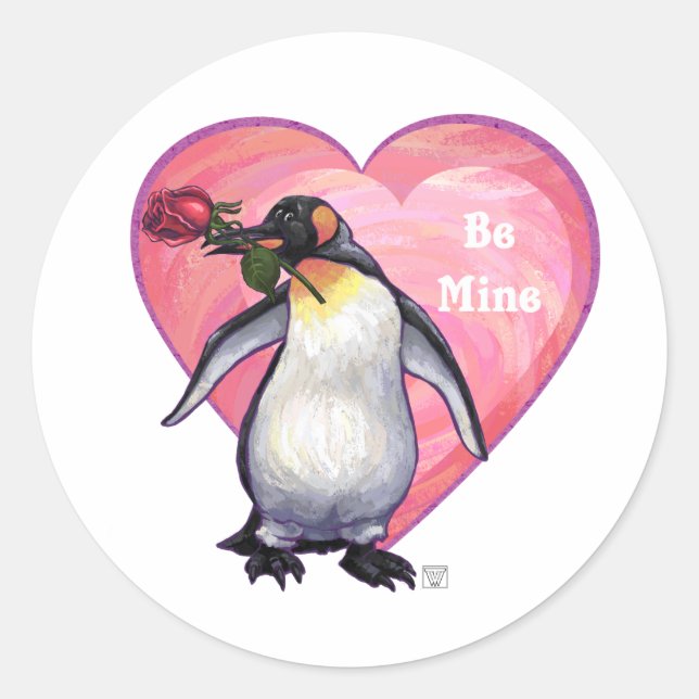Pegatina Redonda El día de San Valentín Penguin (Anverso)