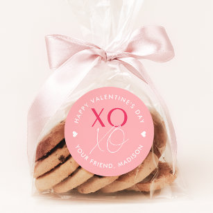 Pegatina Redonda El día de San Valentín personalizado de XOXO rosa