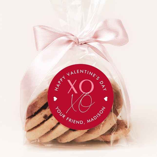 Pegatina Redonda El día de San Valentín personalizado XOXO rojo y r (Subido por el creador)
