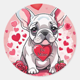 Pegatina Redonda El día de San Valentín Personalizar Texto Bulldog 