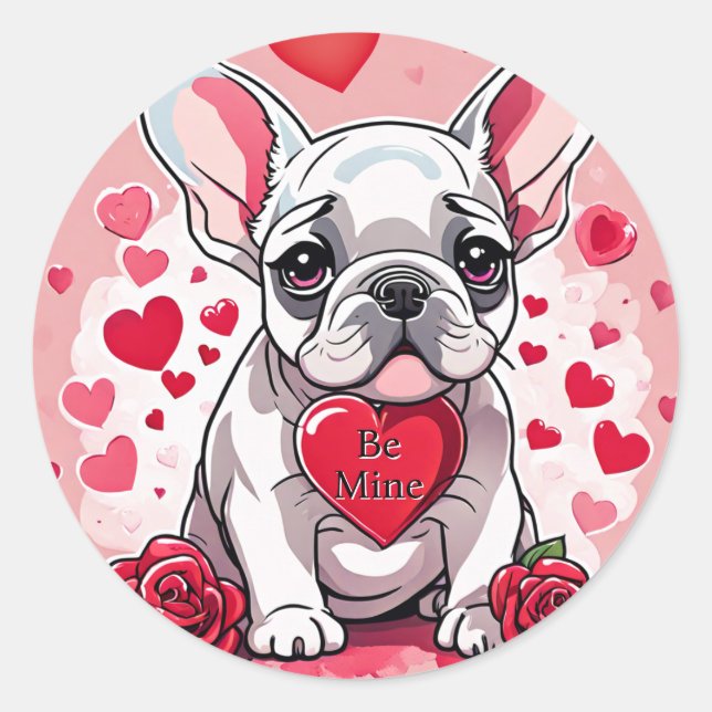 Pegatina Redonda El día de San Valentín Personalizar Texto Bulldog  (Anverso)