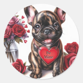 Pegatina Redonda El día de San Valentín Personalizar Texto Bulldog 