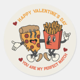 Pegatina Redonda El día de San Valentín "Pizza y papa frita"