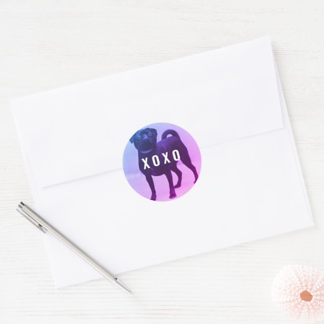 Pegatina Redonda El día de San Valentín Pug Dog XOXO (Sobre)