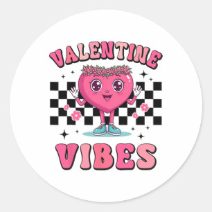 Pegatina Redonda El día de San Valentín Retro Corazón Valentine Vib