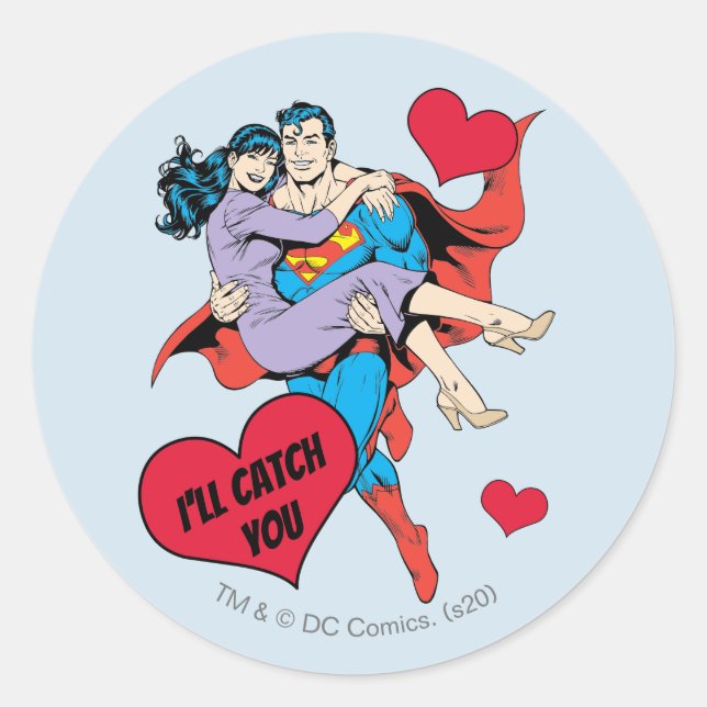 Pegatina Redonda El día de San Valentín Superman | Te atraparé (Anverso)