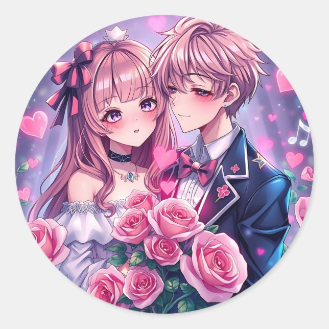 Pegatina Redonda El día de San Valentín Sweet Anime (Anverso)