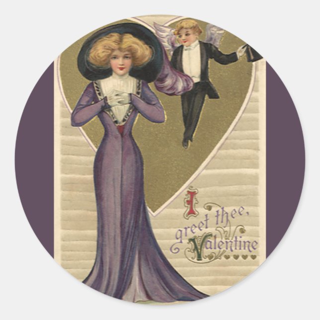 Pegatina Redonda El día de San Valentín victoriano de época, dama d (Anverso)