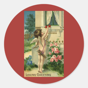 Pegatina Redonda El día de San Valentín victoriano vintage, ángel H