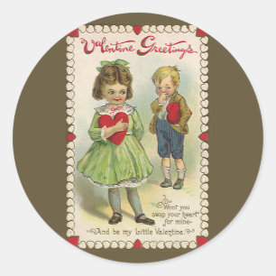 Pegatina Redonda El día de San Valentín victoriano vintage, niños t