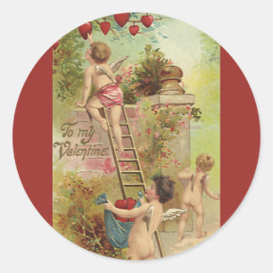 Pegatina Redonda El día de San Valentín Vintage, Escalera Cute Cher