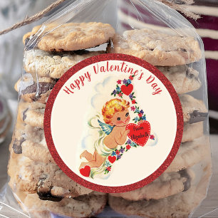 Pegatina Redonda El día de San Valentín Vintage Retro Cupido Person