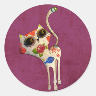 Pegatina Redonda El día del gato lindo blanco muerto