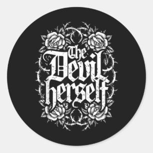 Pegatina Redonda El Diablo Retro Oculto Mujeres Gótico Oscuro Femen