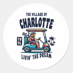 Pegatina Redonda El diseño de carritos de golf de The Village Of Ch