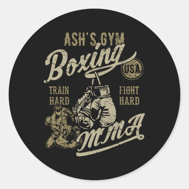 Pegatina Redonda El diseño retro de Mma de boxeo de gimnasio de Ash (Anverso)