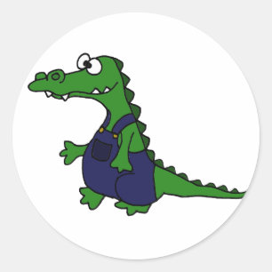 Pegatina Redonda El divertido lagarto de Redneck en overalls