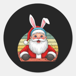 Pegatina Redonda El Divertido Santa Claus Con Orejas De Conejo Para
