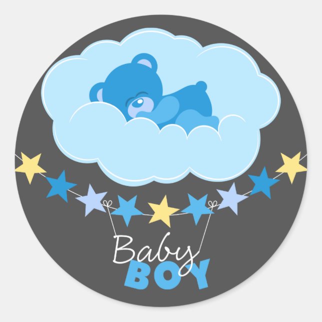 Pegatina Redonda El Dormido Blue Boy Teddy Bear En La Nube De Baby  (Anverso)