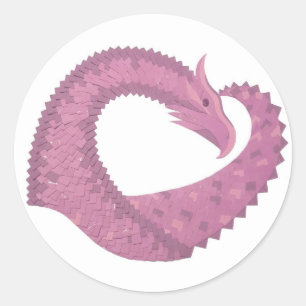 Pegatina Redonda El dragón del corazón malva sobre blanco