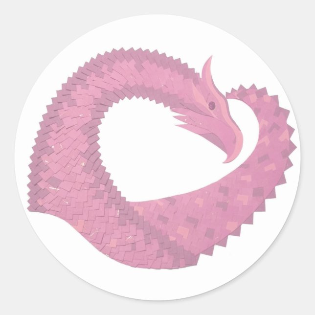 Pegatina Redonda El dragón del corazón rosado en blanco (Anverso)