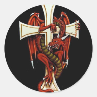 Pegatina Redonda El dragón y la cruz