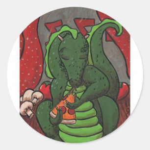 Pegatina Redonda El dragón y la pizza