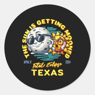 Pegatina Redonda El Eclipse Solar De Texas El 8 De Abril De 2024 El
