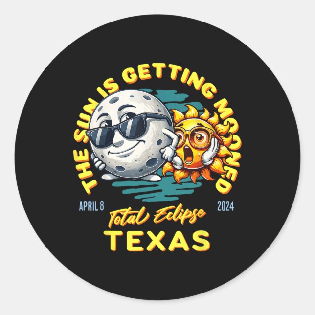Pegatina Redonda El Eclipse Solar De Texas El 8 De Abril De 2024 El (Anverso)
