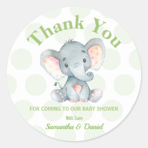 Pegatina Redonda El elefante Baby Shower le agradece muchacho de