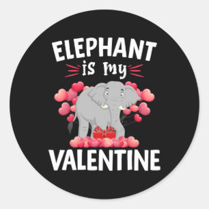 Pegatina Redonda El elefante es mi noche de San Valentín feliz