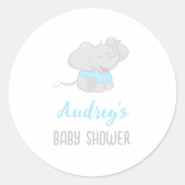 Pegatina Redonda El elefante lindo Baby Shower Boy
