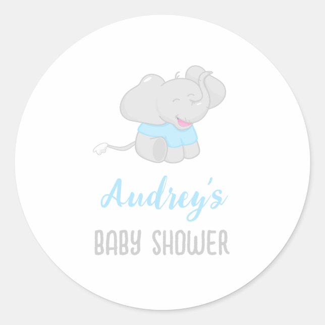 Pegatina Redonda El elefante lindo Baby Shower Boy (Anverso)