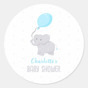 Pegatina Redonda El elefante lindo Baby Shower Boy