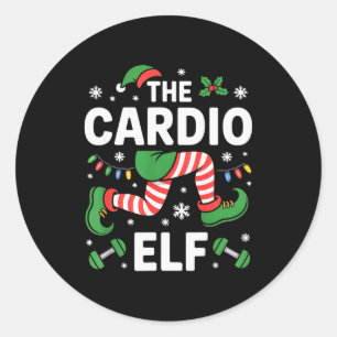 Pegatina Redonda El Elfo Cardio Divertido Entrenamiento de Navidad
