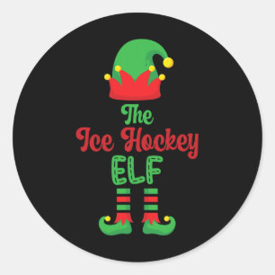 Pegatina Redonda El Elfo De Hockey Sobre Hielo Grupo Familiar Corre