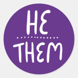 Pegatina Redonda ÉL / ELLOS Pronounan un juego de manual púrpura de