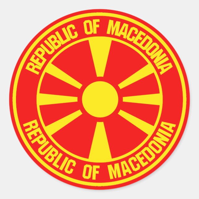 Pegatina Redonda El emblema de Macedonia redonda (Anverso)