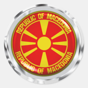 Pegatina Redonda El emblema de Macedonia redonda