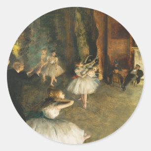 Pegatina Redonda El ensayo del ballet en escena, arte de Degas