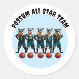 Pegatina Redonda El equipo de baloncesto Possum All Star