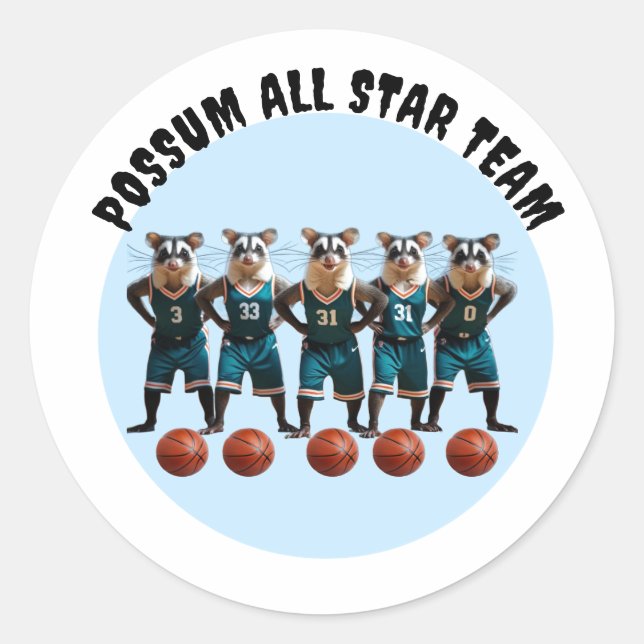 Pegatina Redonda El equipo de baloncesto Possum All Star (Anverso)