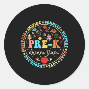Pegatina Redonda El equipo de pre-k Dream Be Kind Love Floral Back