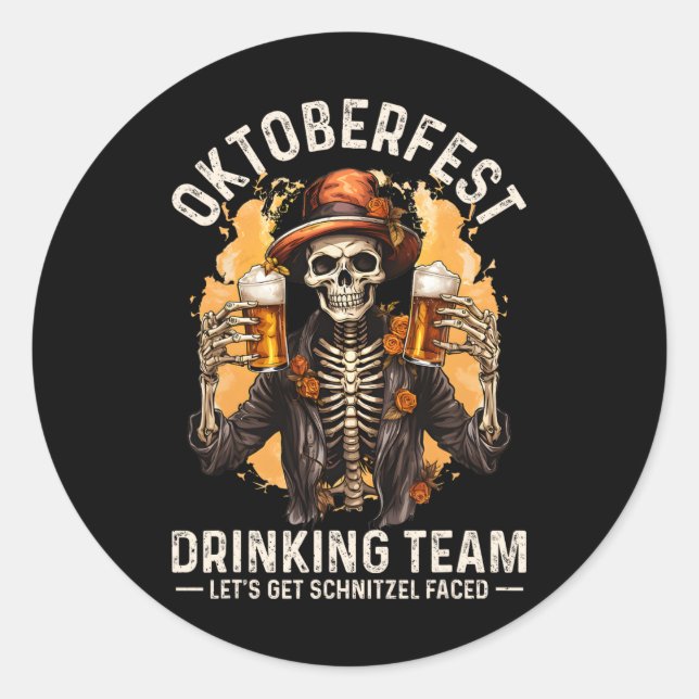 Pegatina Redonda El equipo hace que Schnitzel enfrente el esqueleto (Anverso)