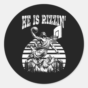 Pegatina Redonda Él es divertido Rizzin Jesús Meme de baloncesto Pa