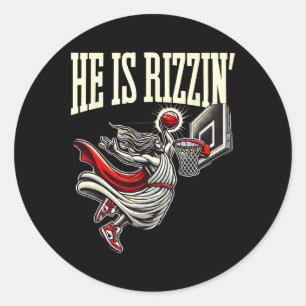 Pegatina Redonda Él es divertido Rizzin Jesús Sketll Meme