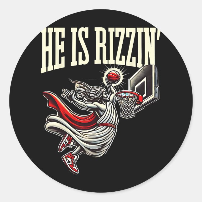 Pegatina Redonda Él Es Rizzin Gracioso Meme De Jesus Bysketll (Anverso)